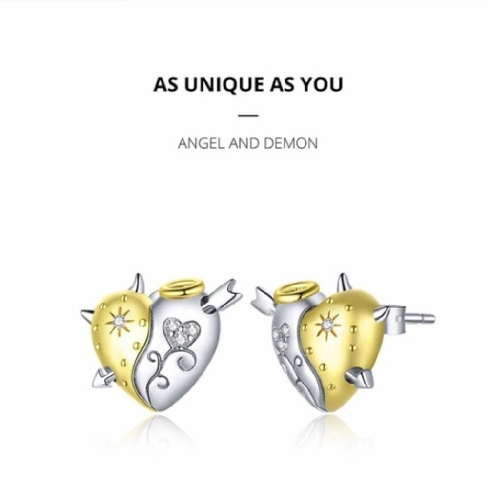 925 Sterling Silver Angel and Demon Ear Studs Stud Earrings for Women - Picture 2 of 7